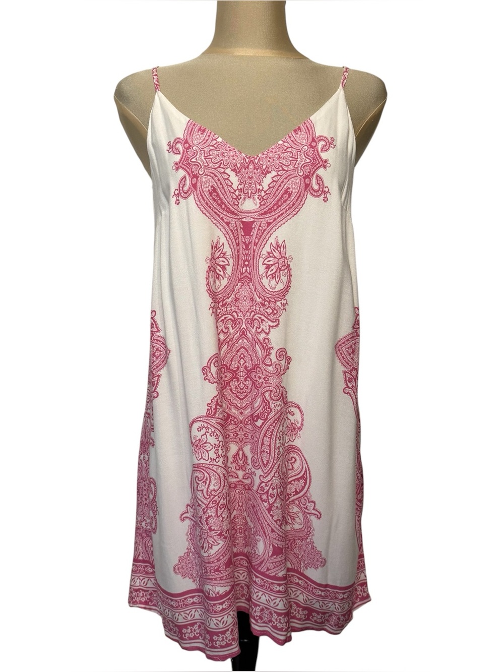 June & Ivy Boho Resort Pink Paisley Mini Slip Dress Criss Cross M